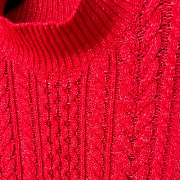 LOFT Women's Red Cable Knit Cropped Turtleneck Sweater Size Large - Picture 5 of 7